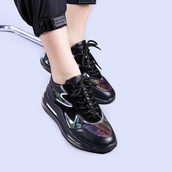 Γυναικεία αθλητικά παπούτσια Sorina μαύρα με ασημί, 5 - Kalapod.gr